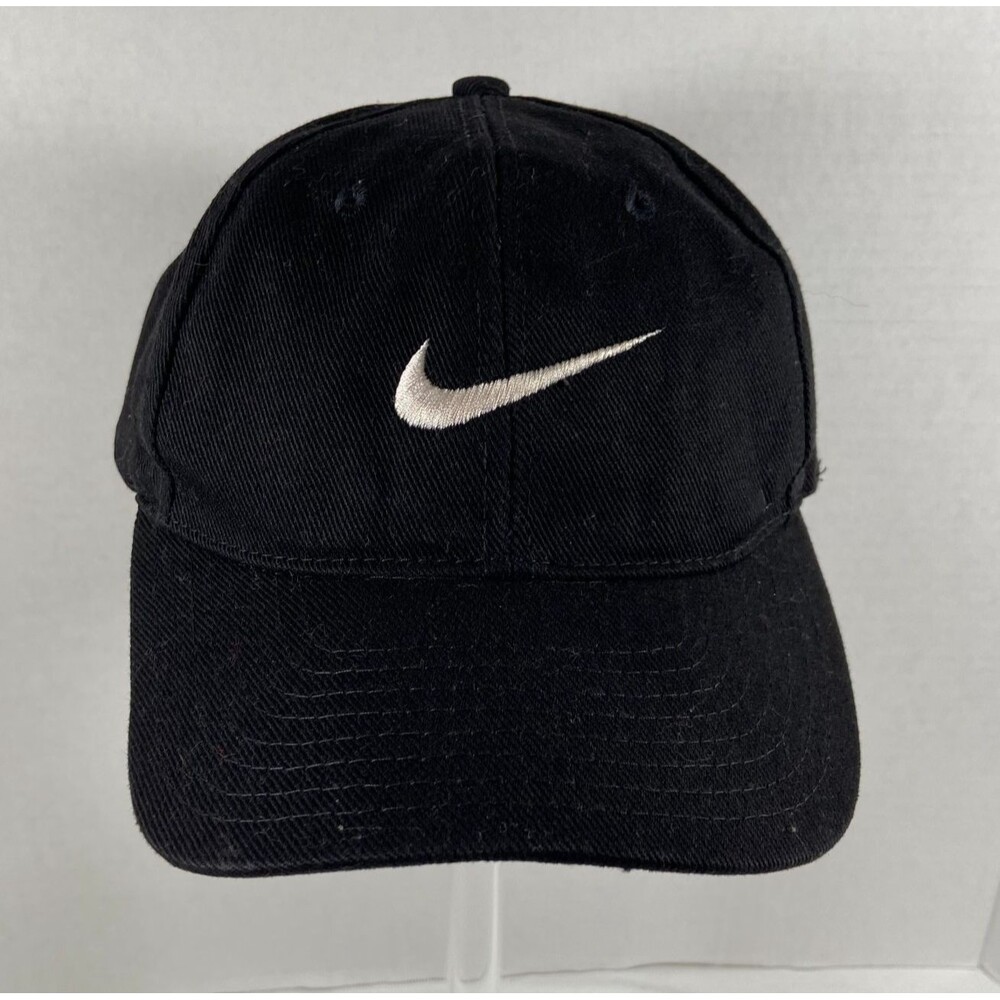 Nike Vintage Swoosh Hat Adult One Size Black White Logo Cotton Cap Taiwan